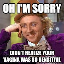 Oh i&#39;m sorry Didn&#39;t realize your vagina was so sensitive ... via Relatably.com