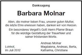 Traueranzeige Frau Barbara Molnar