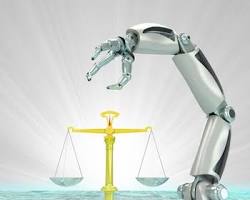 Bildmotiv: Scales of justice with robot arm