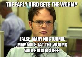The early bird gets the worm? False. Many nocturnal mammals eat ... via Relatably.com