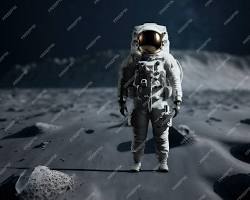 astronaut in spacesuit standing on the surface of the moon
