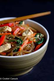 Korean Glass Noodles with Chicken & Vegetables (Japchae Recipe)