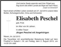 Elisabeth Peschel -geb. Frick | Nordkurier Anzeigen - 006307104401
