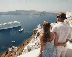 Image of couples enjoying the views in Santorini, Greece