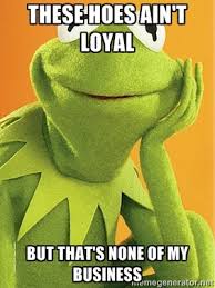 these hoes ain&#39;t loyal but that&#39;s none of my business - Kermit the ... via Relatably.com