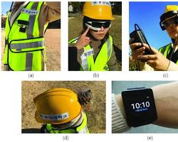 Image of worker wearing a smart helmet or a vest with sensors