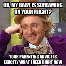 Oh, My baby is screaming on your flight? Your parenting advice is ... via Relatably.com