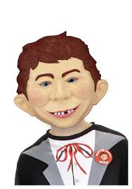 Deluxe Alfred E. Newman Mask. Product Description Maybe Mad Magazine&#39;s Alfred E. Neuman has the right idea on life. Ask him about politics, war, ... - deluxe-alfred-e-newman-mask