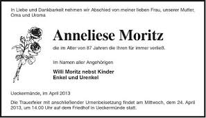 Anneliese Moritz | Nordkurier Anzeigen